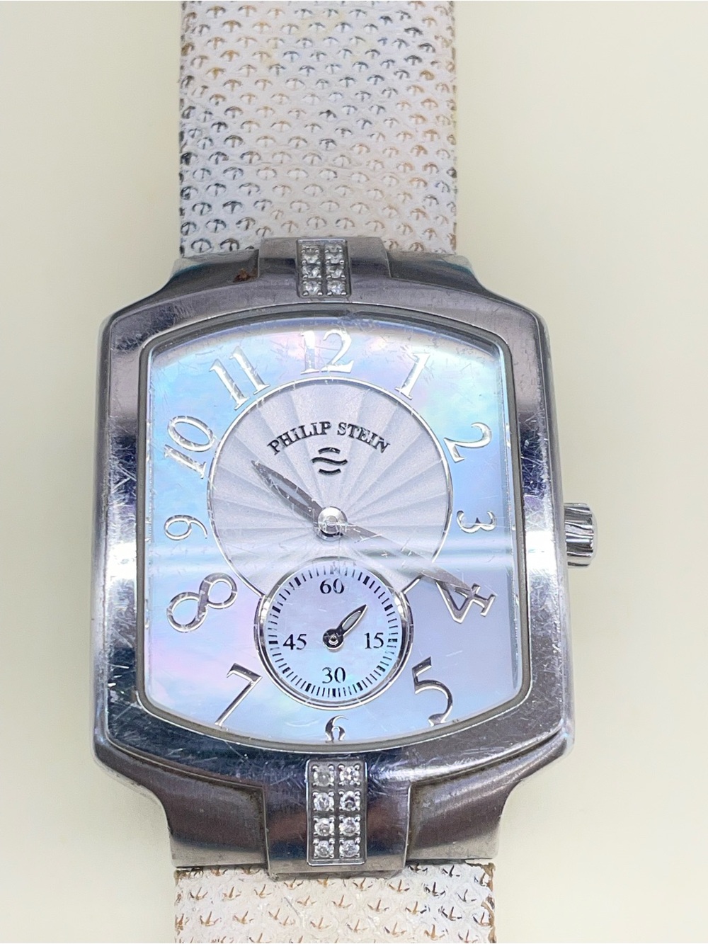 Philip Stein Stainless Back Watch with Pale Pink Leather Strap